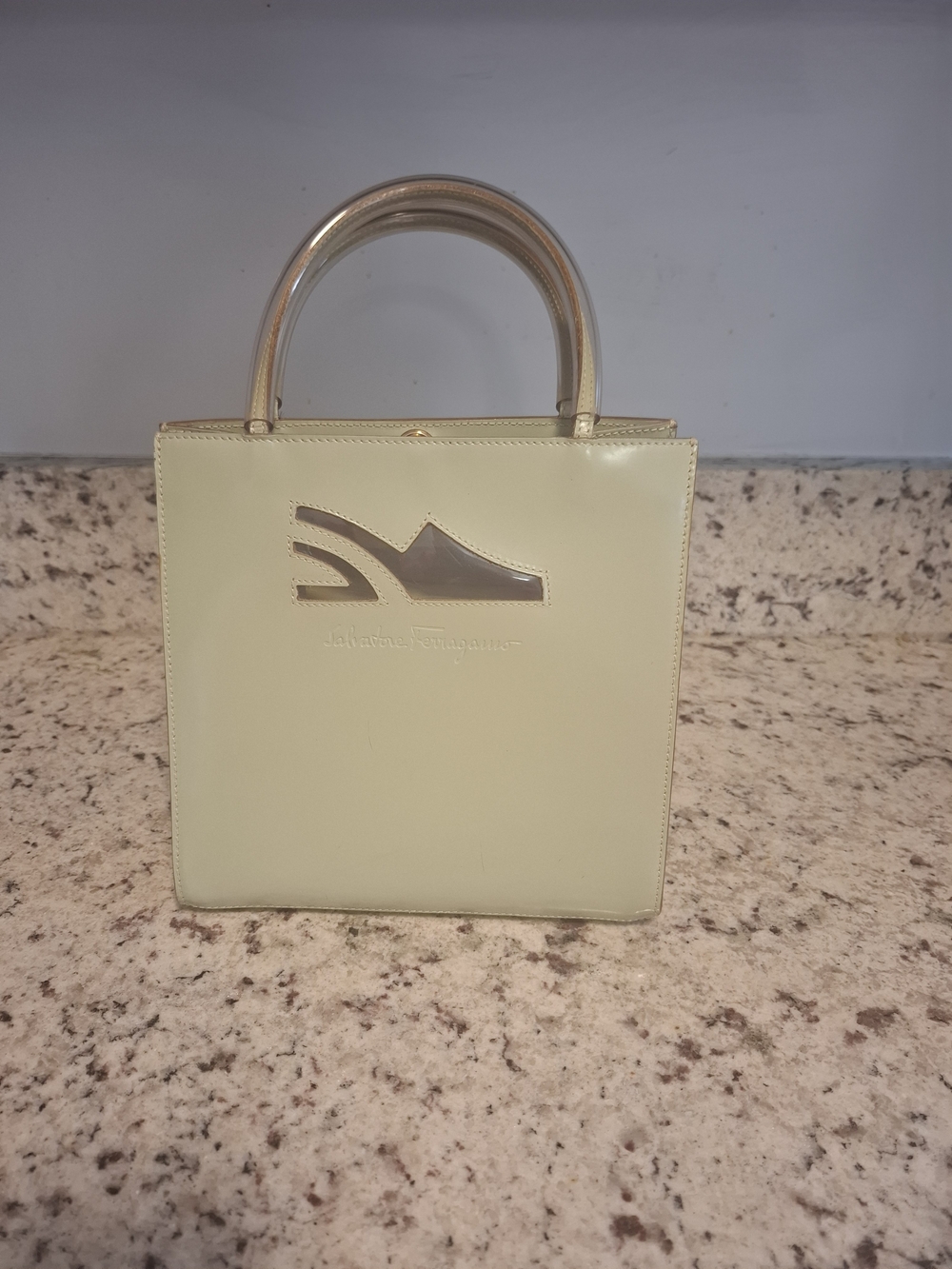 Salvatore Ferragamo Pale Green Leather Top-Handle Bag